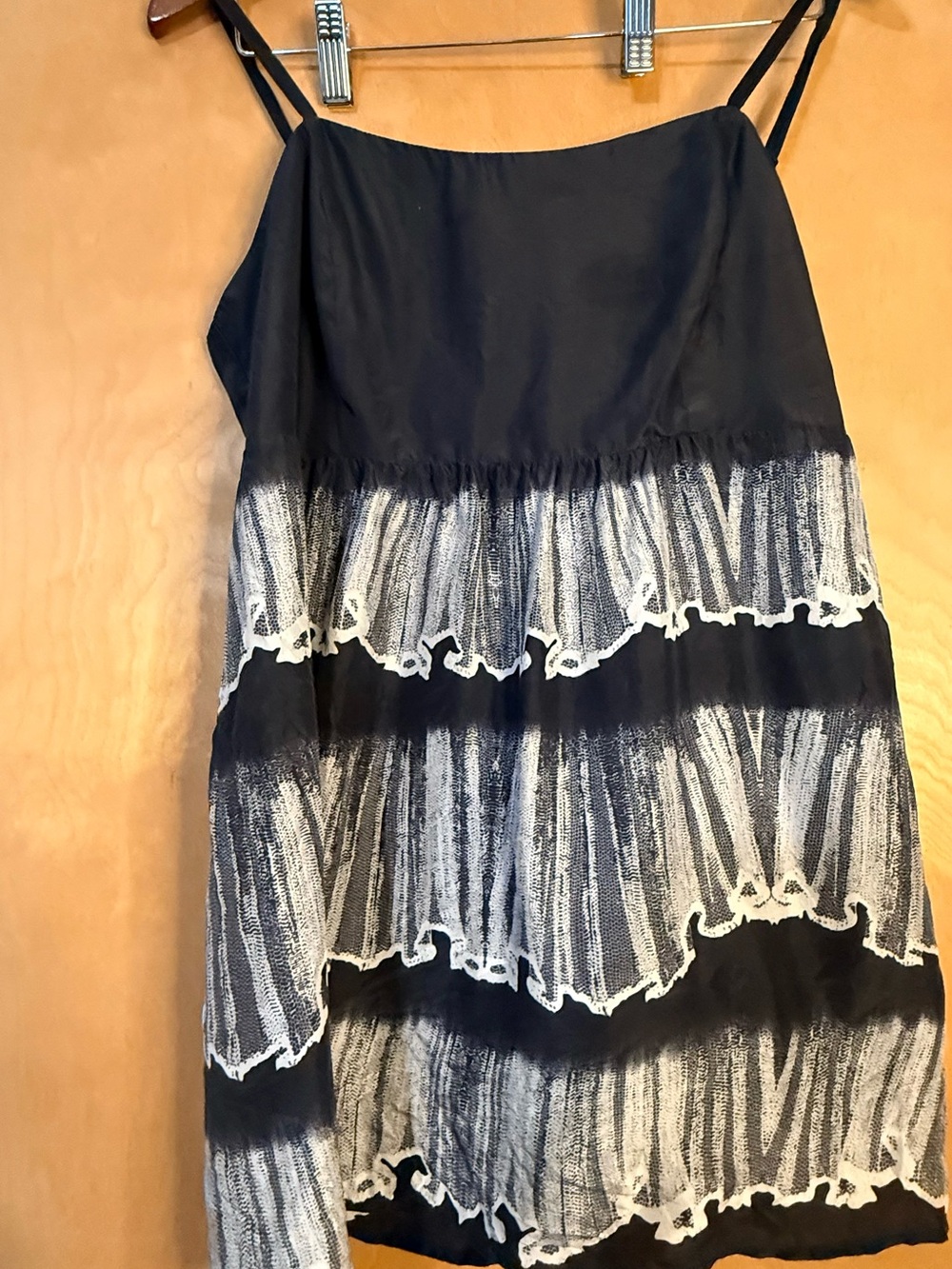 CAbi Black and White Tiered Camisole with Lace-Edge Panels